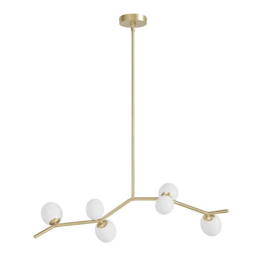 Avenue Lighting Hampton 6Lt 12" Chandelier, Brass/White Glass