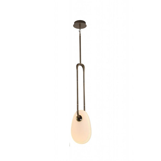 Avenue Palmea 1-Lt 12"H Oval Shape Alabaster LED Pendant, BRS - AEHF7101-AB-WHT