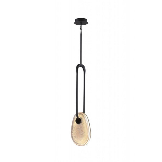 Avenue Palmea 1-Lt 12"H Oval Shape Alabaster LED Pendant, BK - AEHF7101-BK-SMK