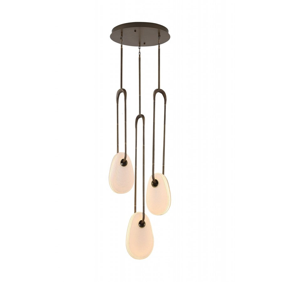 Avenue Palmea 3-Lt 18"W Oval Shape Alabaster LED Pendant, BRS - AEHF7103-AB-WHT