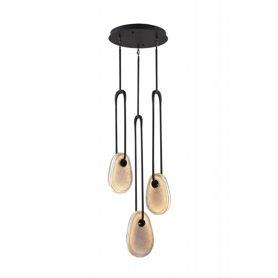 Avenue Palmea 3-Lt 18"W Oval Shape Alabaster LED Pendant, BK - AEHF7103-BK-SMK