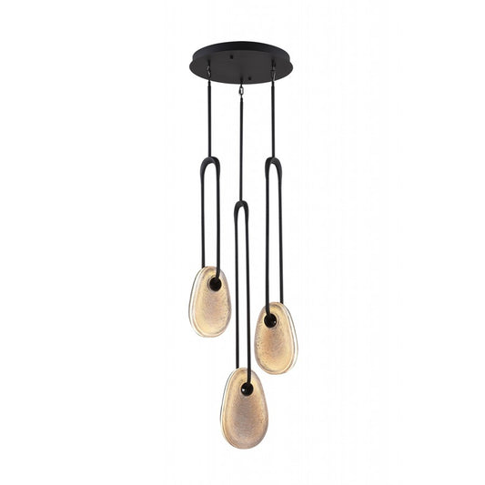 Avenue Palmea 3-Lt 18"W Oval Shape Alabaster LED Pendant, BK - AEHF7103-BK-SMK