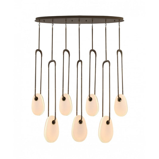 Avenue Palmea 7-Lt 50"W Oval Shape Alabaster LED Pendant, BRS - AEHF7107-AB-WHT
