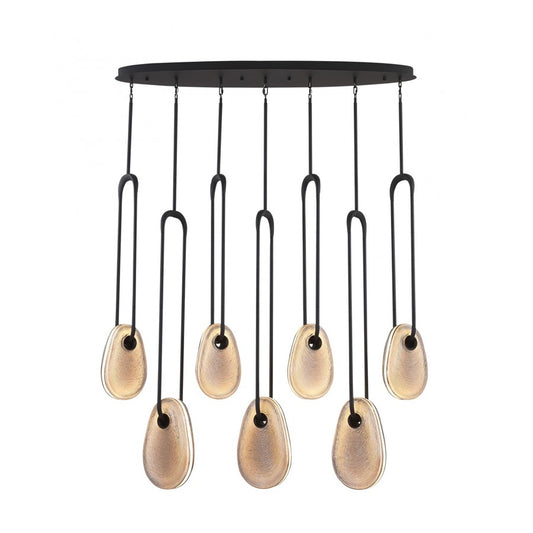 Avenue Palmea 7-Lt 50"W Oval Shape Alabaster LED Pendant, BK - AEHF7107-BK-SMK