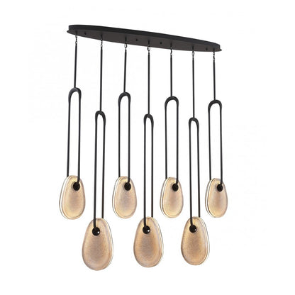 Avenue Palmea 7-Lt 50"W Oval Shape Alabaster LED Pendant, Black