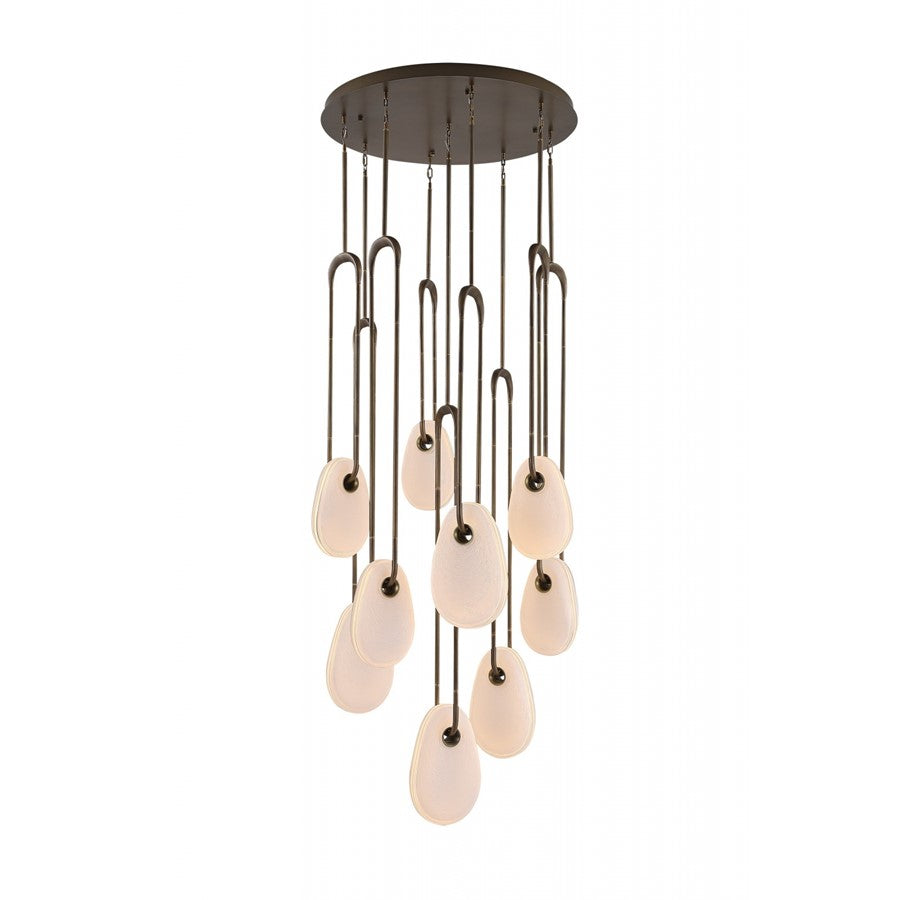 Avenue Palmea 9-Lt 31"W Oval Shape Alabaster LED Pendant, BRS - AEHF7109-AB-WHT
