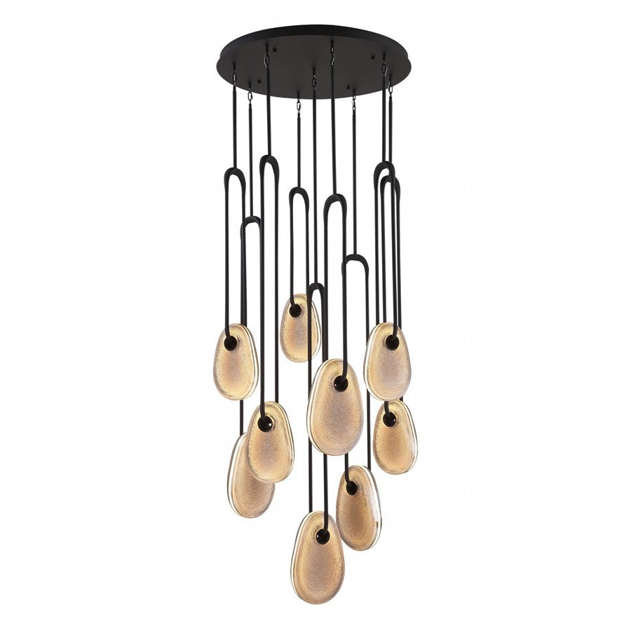 Avenue Palmea 9-Lt 31"W Oval Shape Alabaster LED Pendant, BK - AEHF7109-BK-SMK