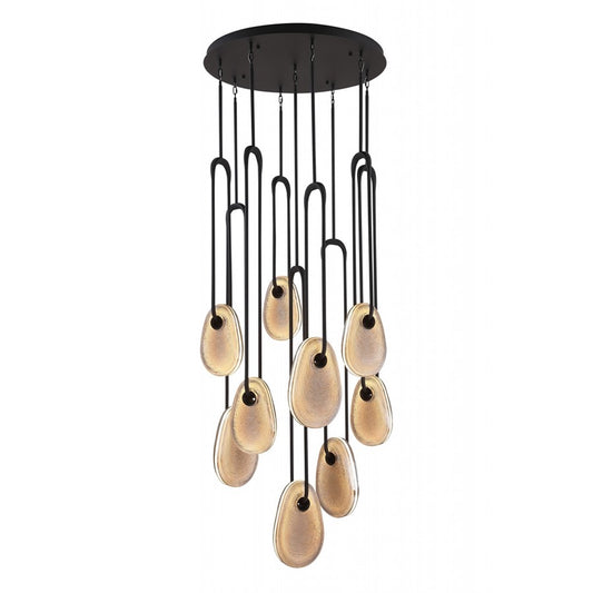Avenue Palmea 9-Lt 31"W Oval Shape Alabaster LED Pendant, BK - AEHF7109-BK-SMK