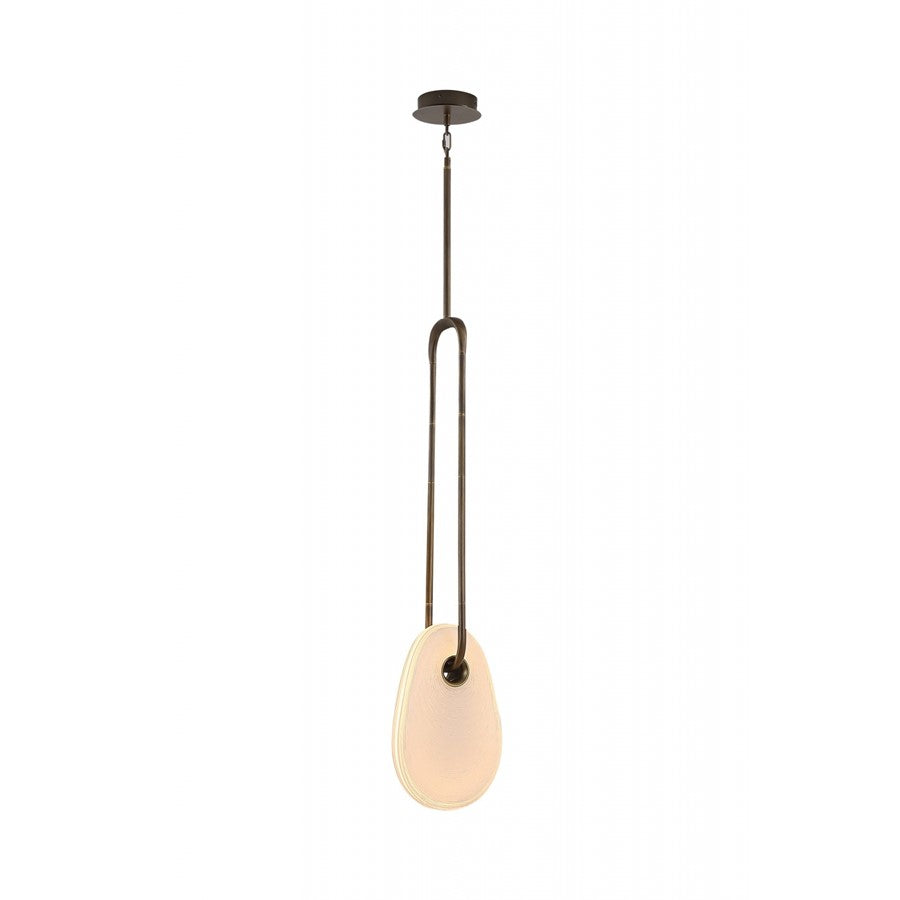 Avenue Palmea 13.5"H Oval Shape Alabaster LED Pendant, Brass - AEHF7122-AB-WHT