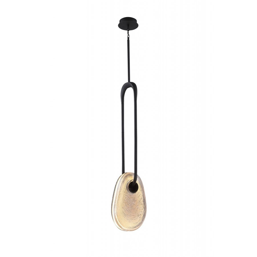 Avenue Palmea 13.5"H Oval Shape Alabaster LED Pendant, Black - AEHF7122-BK-SMK