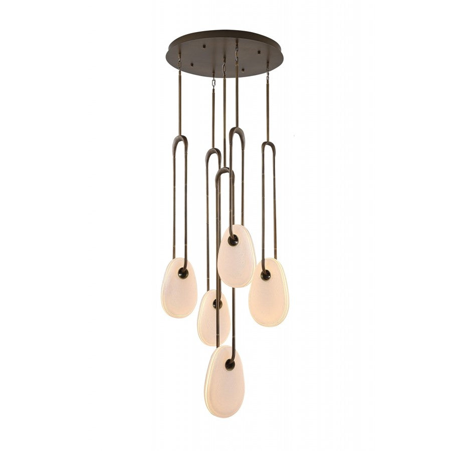Avenue Palmea 5-Lt 24"W Oval Shape Alabaster LED Pendant, BRS - AEHF7155-AB-WHT