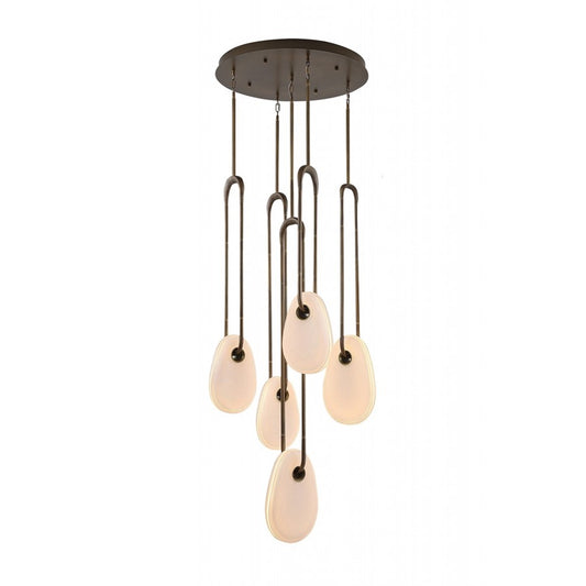 Avenue Palmea 5-Lt 24"W Oval Shape Alabaster LED Pendant, BRS - AEHF7155-AB-WHT