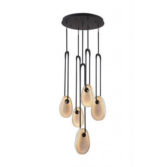 Avenue Palmea 5-Lt 24"W Oval Alabaster LED Pendant, BK/SM - AEHF7155-BK-SMK