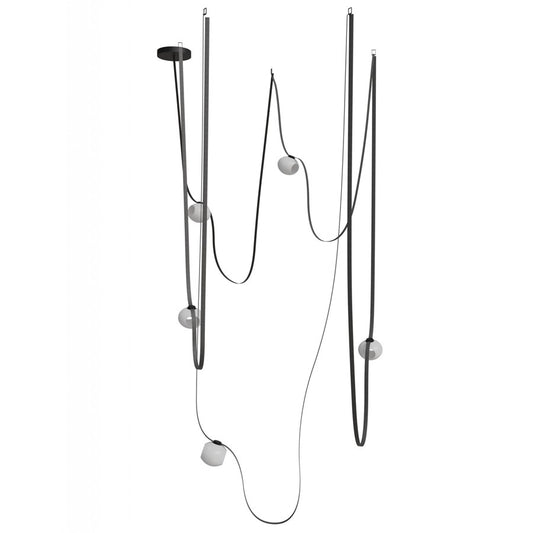 Avenue Fremont Belt 5-Lt 551"L Pendant, BK/WH Open Globes - AEHF7205-G301-BLK