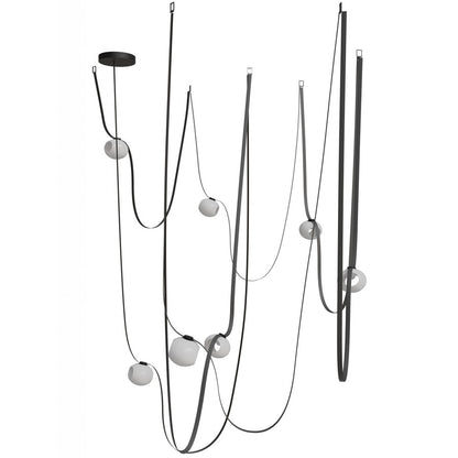 Avenue Fremont Belt 7-Lt 826"L Pendant, BK/WH Open Globes - AEHF7207-G301-BLK