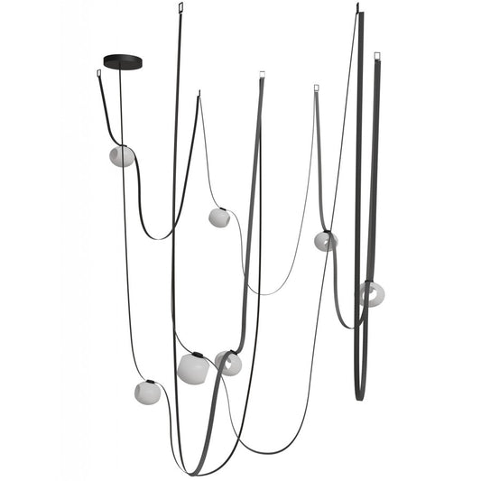 Avenue Fremont Belt 7-Lt 826"L Pendant, BK/WH Open Globes - AEHF7207-G301-BLK