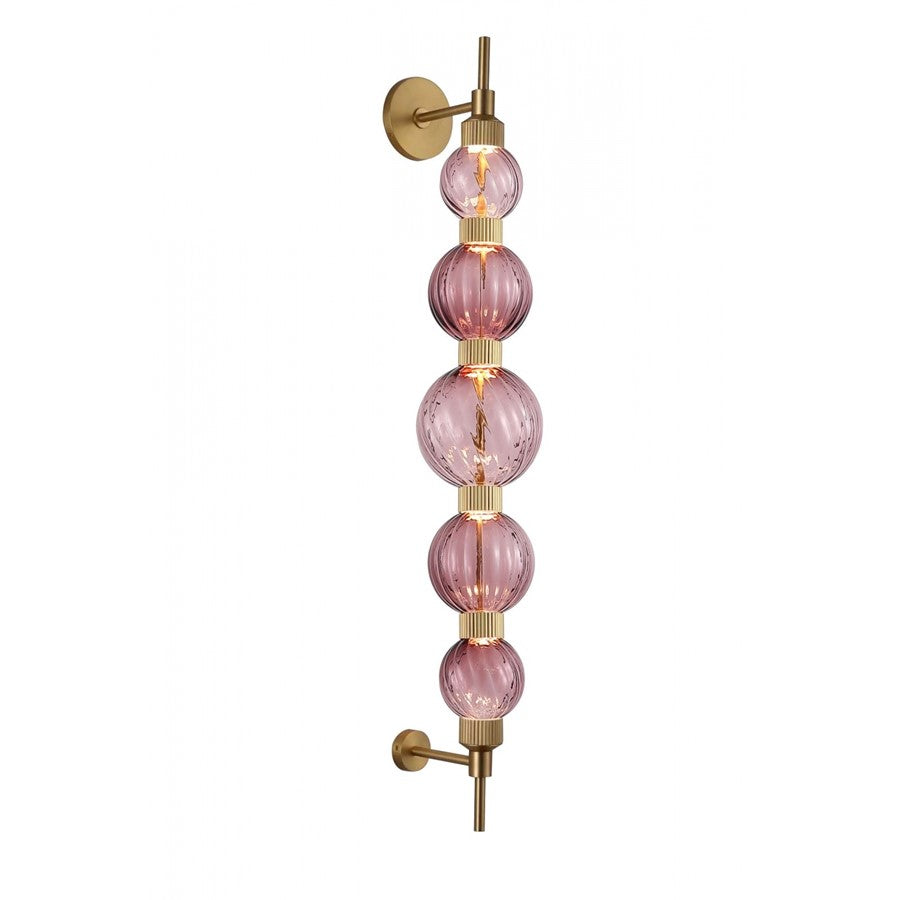 Avenue Zayna 5-Light 38"H LED Wall Sconce, Brass/Purple Glass - AEHF7950-AB-PUR