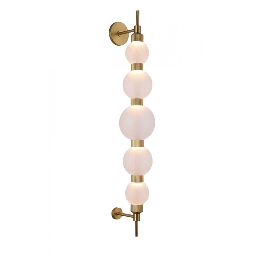 Avenue Zayna 5-Light 38"H LED Wall Sconce, Brass/White Glass - AEHF7950-AB-WHT