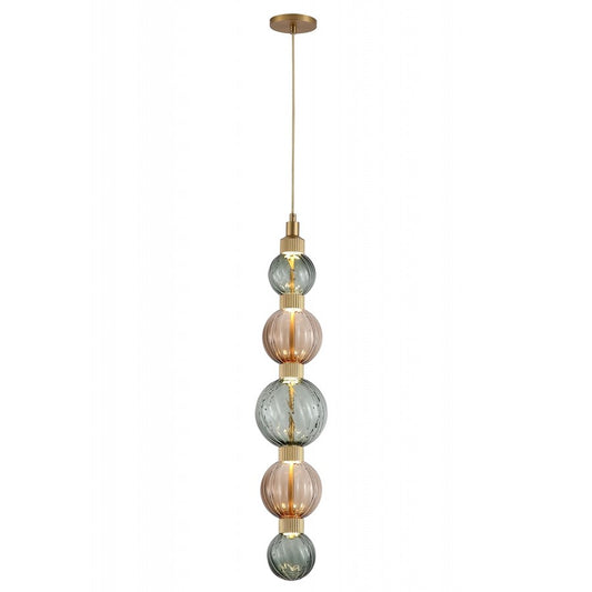 Avenue Zayna 5-Light 36"H LED Pendant, Brass/Brown and Green - AEHF7960-AB-GBG