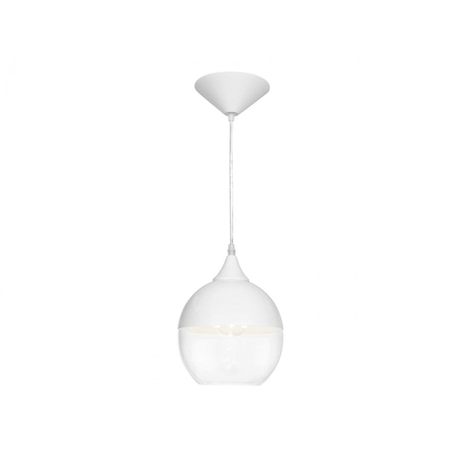 Avenue Lighting Robertson Blvd. 1 Light 8" Pendant, White /Clear