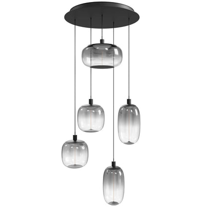 Avenue Lighting Monaco 5Lt 180" Pendant, Black /Gradient Smoke