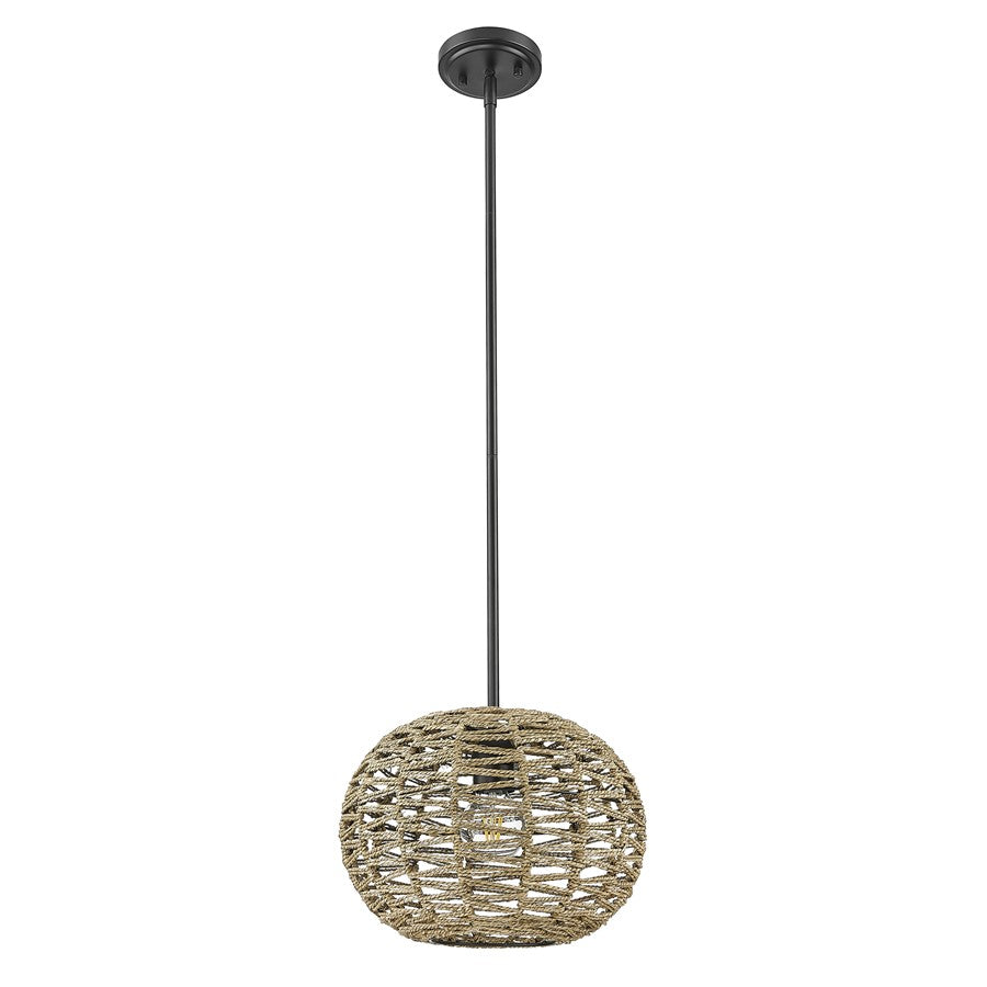 Acclaim Lighting 1 Light 15" Pendant, Black Metal/Natural Seagrass - IN20005BK