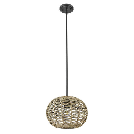 Acclaim Lighting 1 Light 15" Pendant, Black Metal/Natural Seagrass - IN20005BK