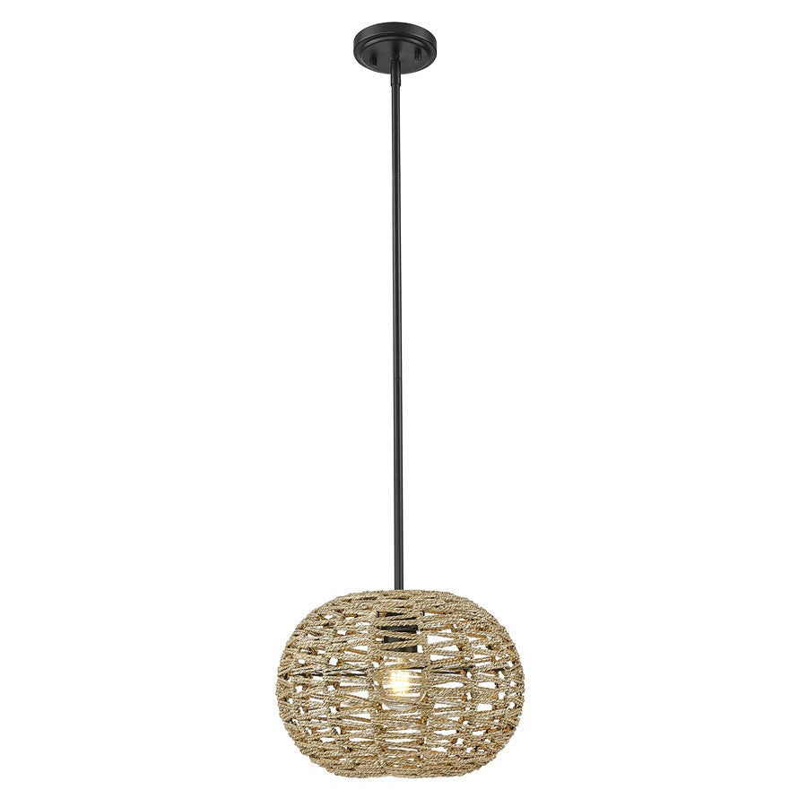 Acclaim Lighting 1 Light 15" Pendant, Black Metal/Natural Seagrass