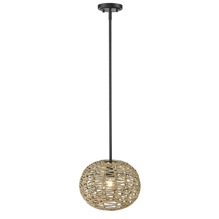 Acclaim Lighting 1 Light 15" Pendant, Black Metal/Natural Seagrass