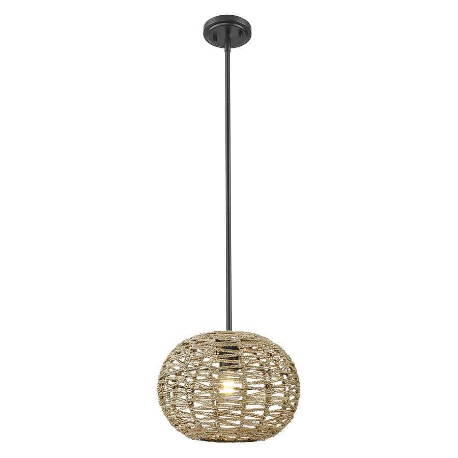 Acclaim Lighting 1 Light 15" Pendant, Black Metal/Natural Seagrass
