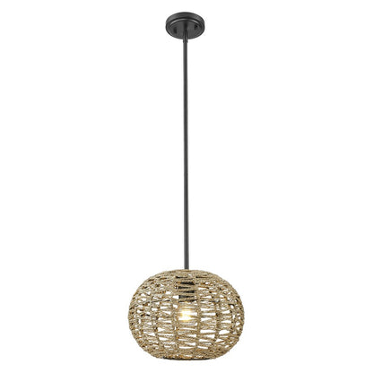 Acclaim Lighting 1 Light 15" Pendant, Black Metal/Natural Seagrass