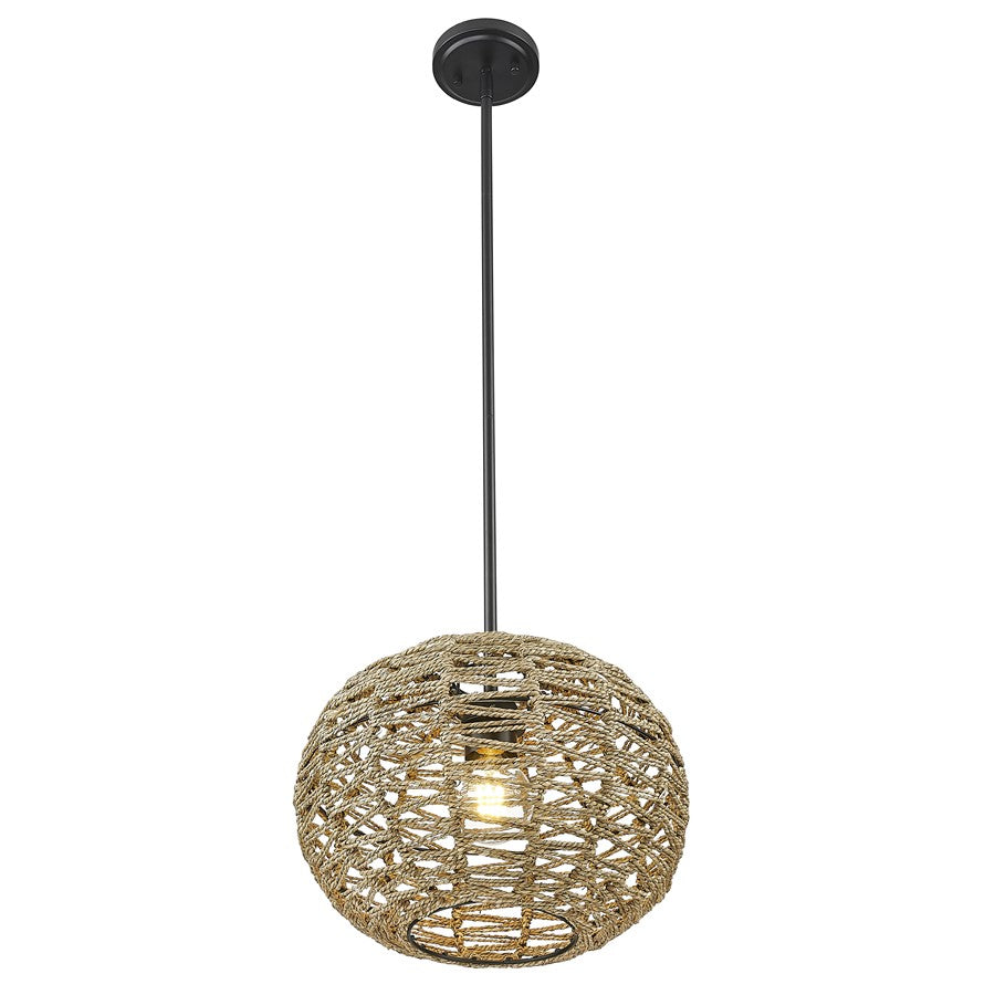 Acclaim Lighting 1 Light 15" Pendant, Black Metal/Natural Seagrass