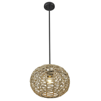 Acclaim Lighting 1 Light 15" Pendant, Black Metal/Natural Seagrass