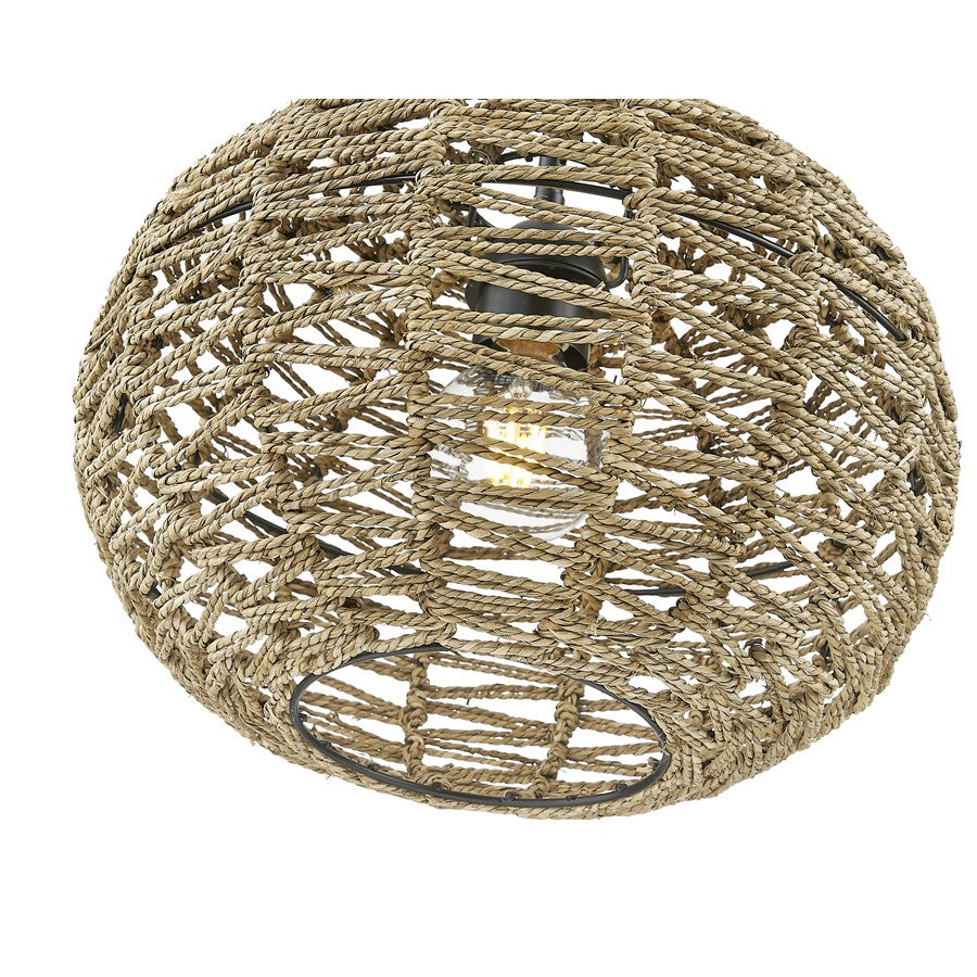 Acclaim Lighting 1 Light 15" Pendant, Black Metal/Natural Seagrass