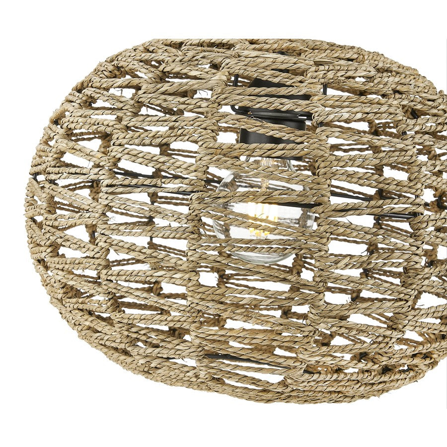 Acclaim Lighting 1 Light 15" Pendant, Black Metal/Natural Seagrass