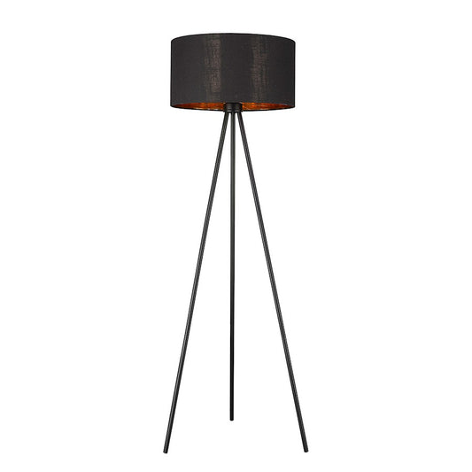 Acclaim Morenci Floor Lamp, Black/Black Fabric Drum/Copper
