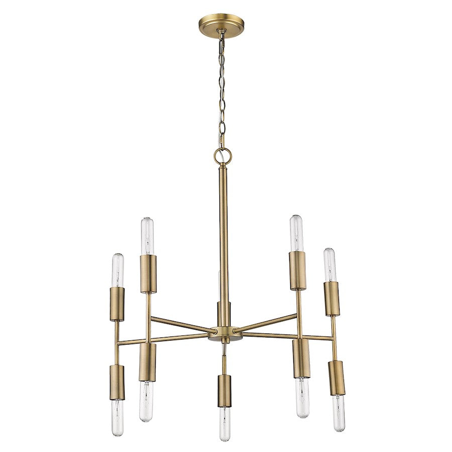 10 Light Chandelier, Aged Brass