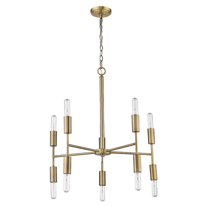 10 Light Chandelier, Aged Brass