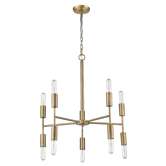 10 Light Chandelier, Aged Brass