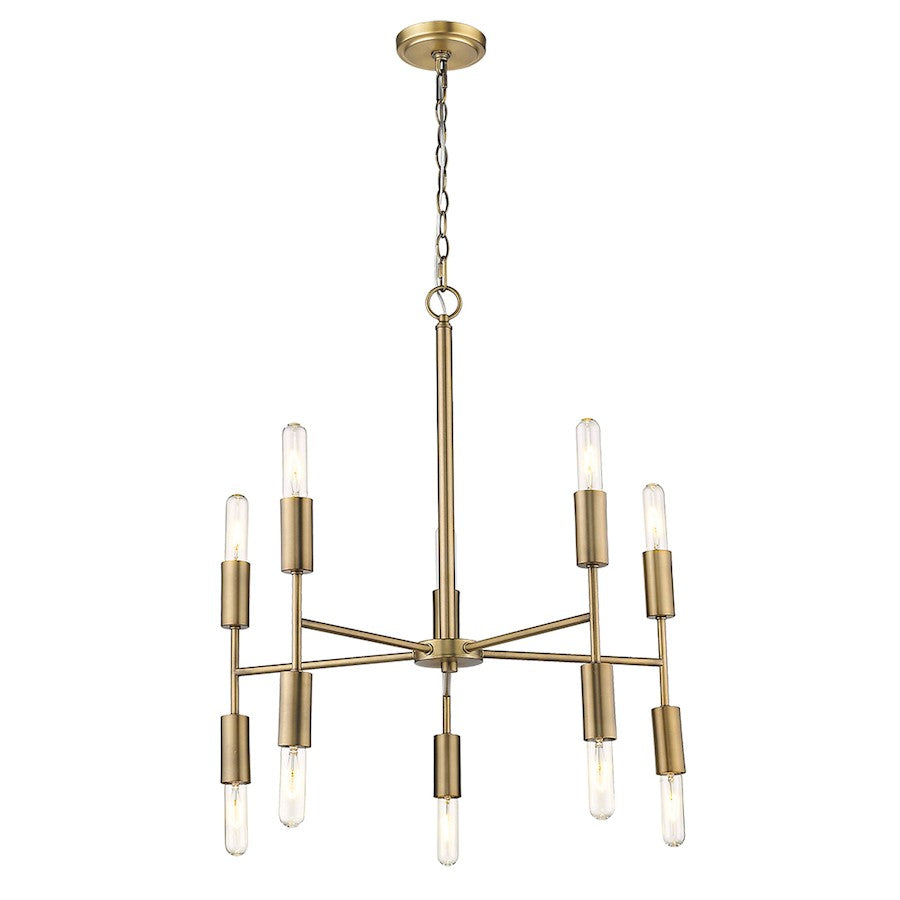 10 Light Chandelier, Aged Brass
