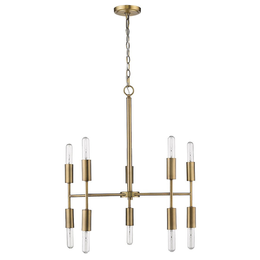 10 Light Chandelier, Aged Brass