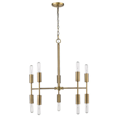 10 Light Chandelier, Aged Brass