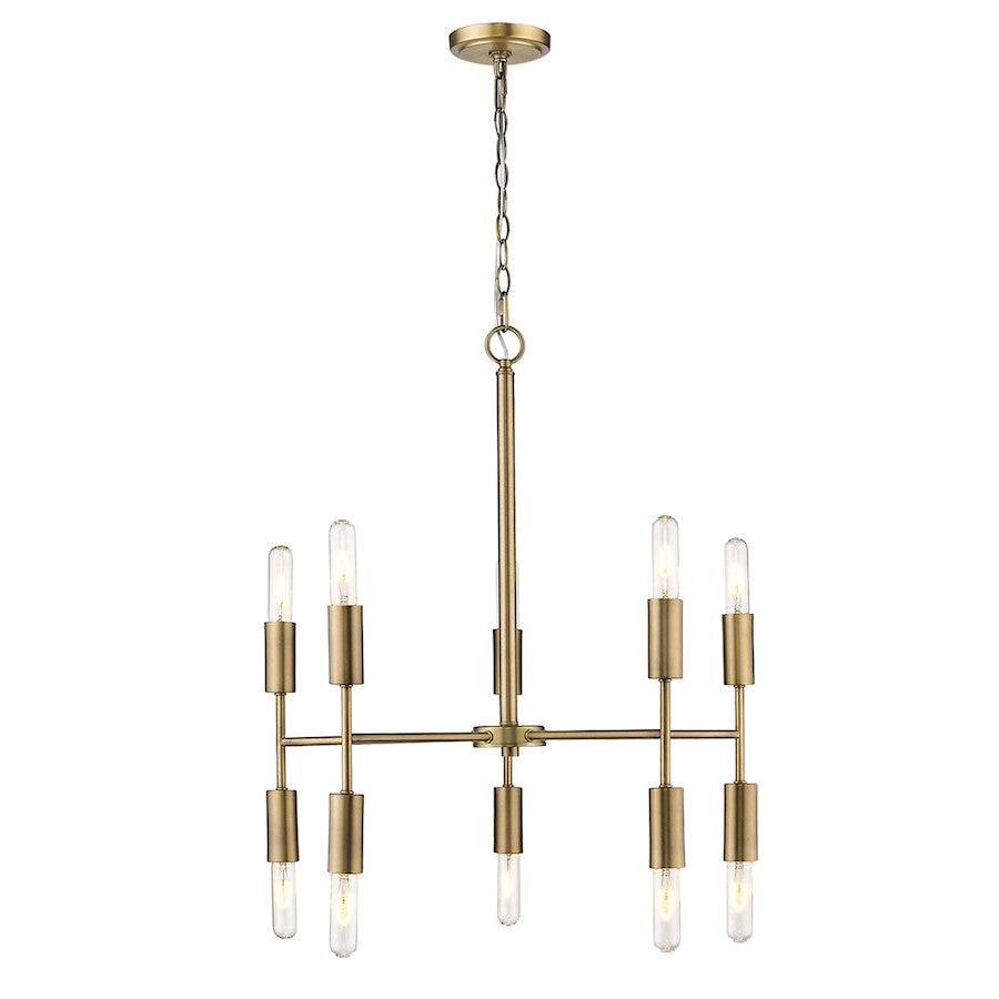 10 Light Chandelier, Aged Brass