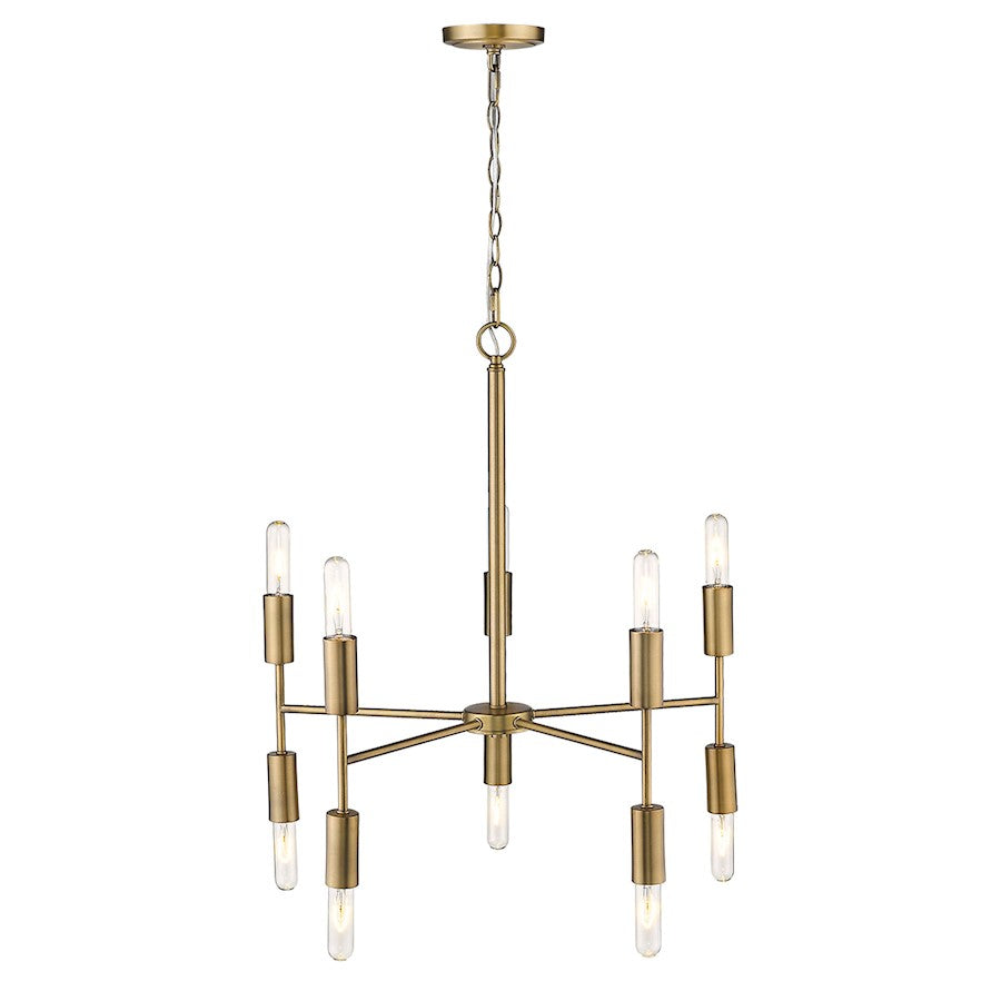 10 Light Chandelier, Aged Brass