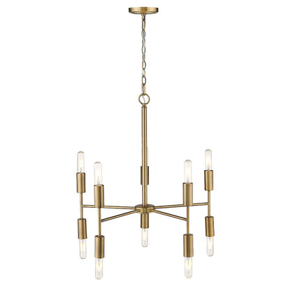 10 Light Chandelier, Aged Brass