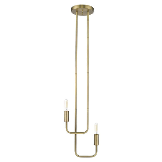 2 Light Pendant, Aged Brass