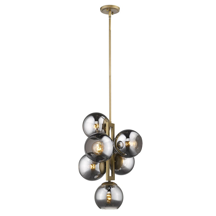 6 Light Pendant, Brass