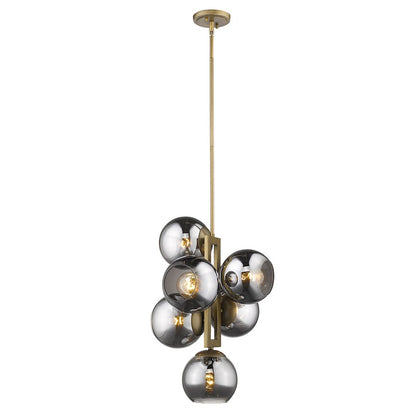 6 Light Pendant, Brass