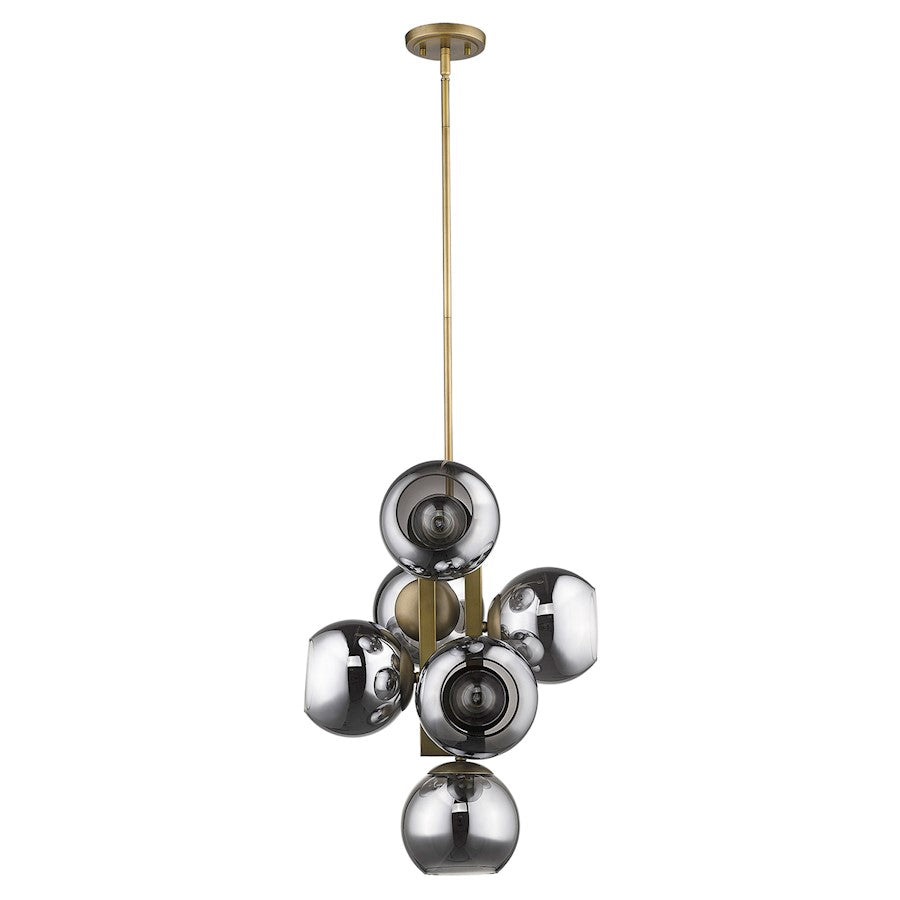 6 Light Pendant, Brass