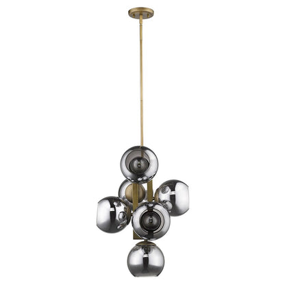 6 Light Pendant, Brass
